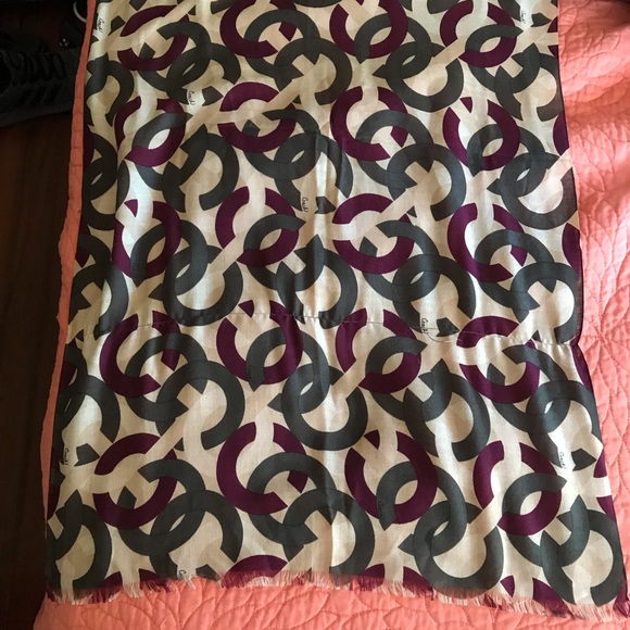 Coach Scarf 53% Silk 47% Cashmere w/ Purple & Grey C - Picture 7 of 7